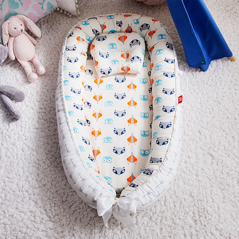 Cross-border folding removable and washable pressure-proof crib mid-bed bionic full detachable baby pillow travel crib