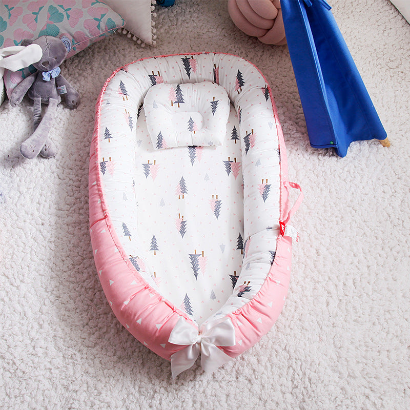 Cross-border folding removable and washable pressure-proof crib mid-bed bionic full detachable baby pillow travel crib