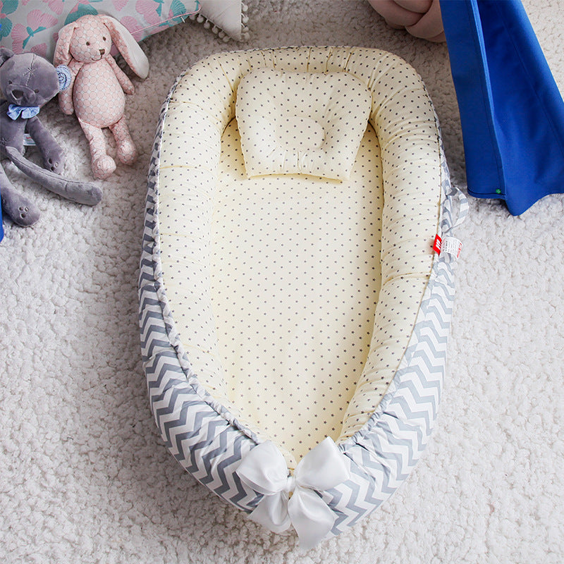 Cross-border folding removable and washable pressure-proof crib mid-bed bionic full detachable baby pillow travel crib
