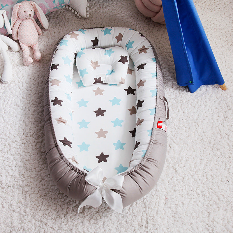 Cross-border folding removable and washable pressure-proof crib mid-bed bionic full detachable baby pillow travel crib
