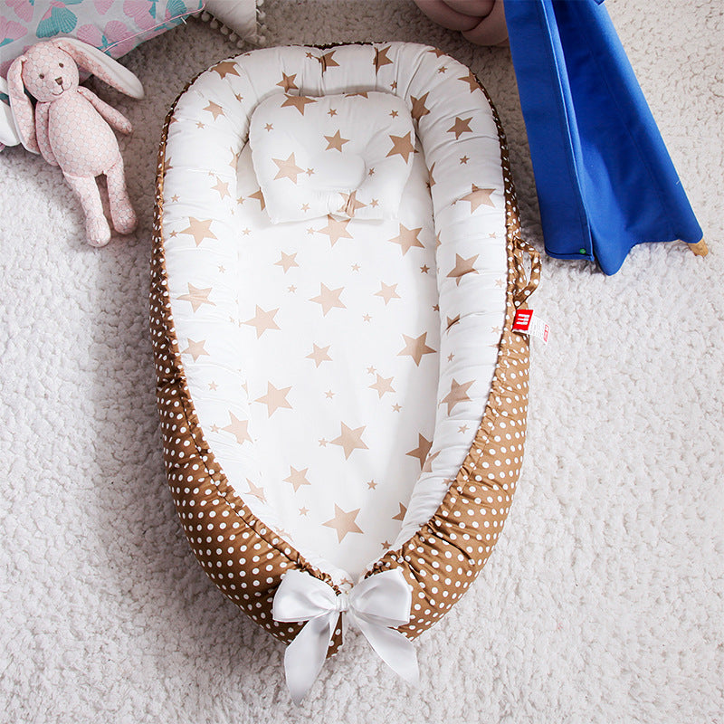 Cross-border folding removable and washable pressure-proof crib mid-bed bionic full detachable baby pillow travel crib