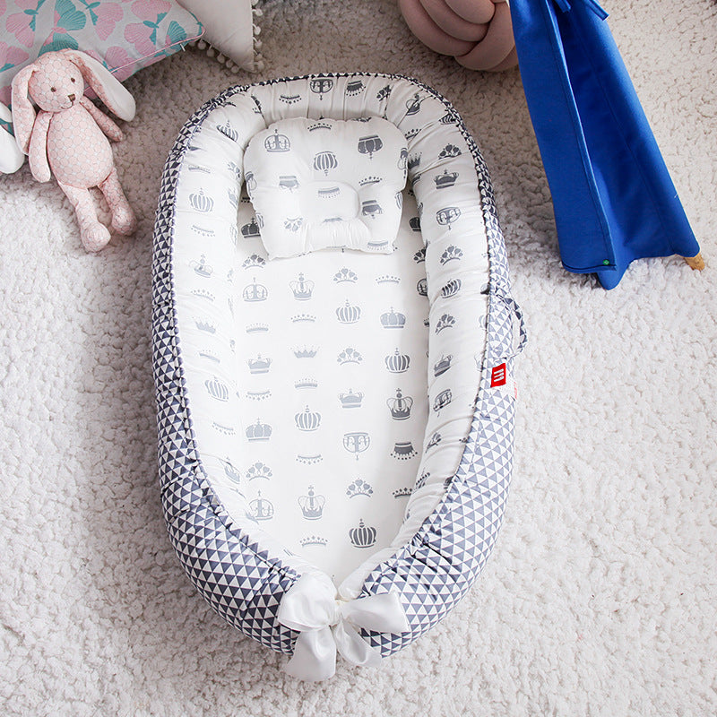 Cross-border folding removable and washable pressure-proof crib mid-bed bionic full detachable baby pillow travel crib