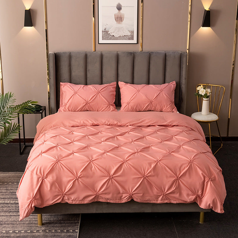 Cross-border aliexpress amazon wish solid color brushed woolen rose quilt cover plain bedding craft three-piece set