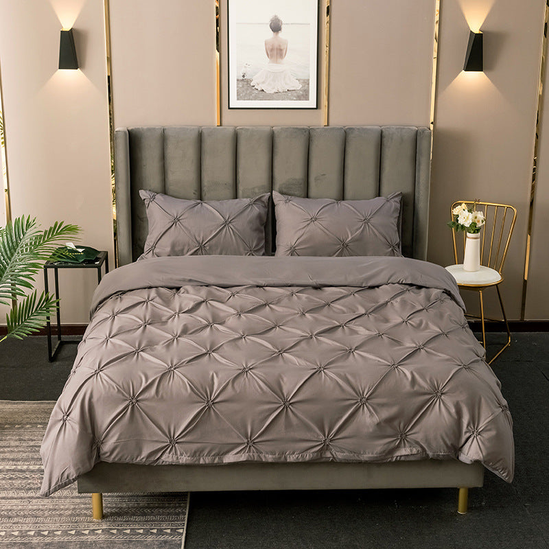Cross-border aliexpress amazon wish solid color brushed woolen rose quilt cover plain bedding craft three-piece set