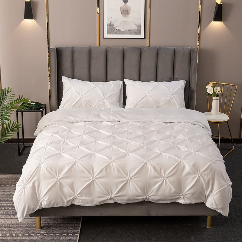 Cross-border aliexpress amazon wish solid color brushed woolen rose quilt cover plain bedding craft three-piece set