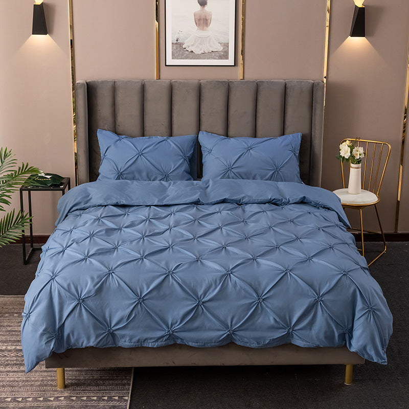Cross-border aliexpress amazon wish solid color brushed woolen rose quilt cover plain bedding craft three-piece set
