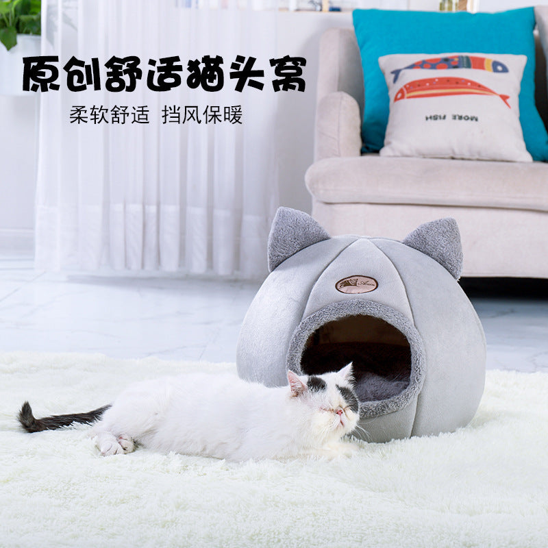 Cat litter semi-enclosed warm kennel for autumn and winter plus velvet for deep sleep