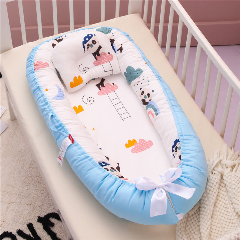 Cross-border folding removable and washable pressure-proof crib mid-bed bionic full detachable baby pillow travel crib