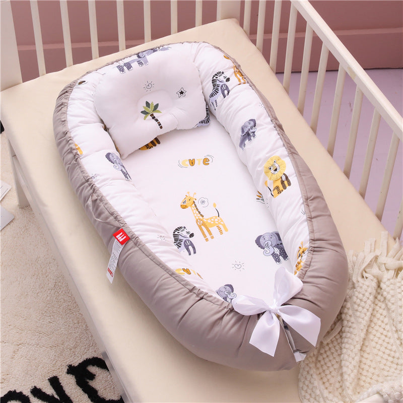 Cross-border folding removable and washable pressure-proof crib mid-bed bionic full detachable baby pillow travel crib