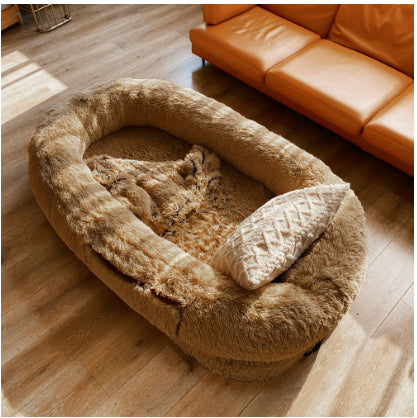 Human kennel plush round pet kennel dog bed winter warm sponge dog pad pet supplies pet mattress
