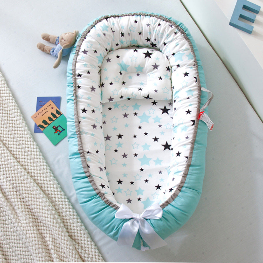 Cross-border folding removable and washable pressure-proof crib mid-bed bionic full detachable baby pillow travel crib