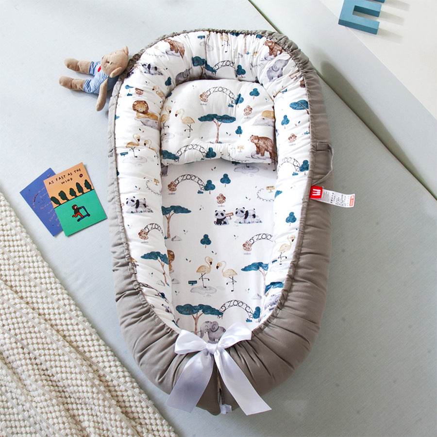 Cross-border folding removable and washable pressure-proof crib mid-bed bionic full detachable baby pillow travel crib
