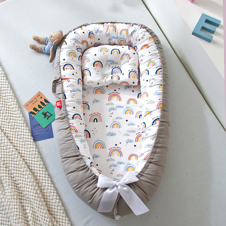 Cross-border folding removable and washable pressure-proof crib mid-bed bionic full detachable baby pillow travel crib