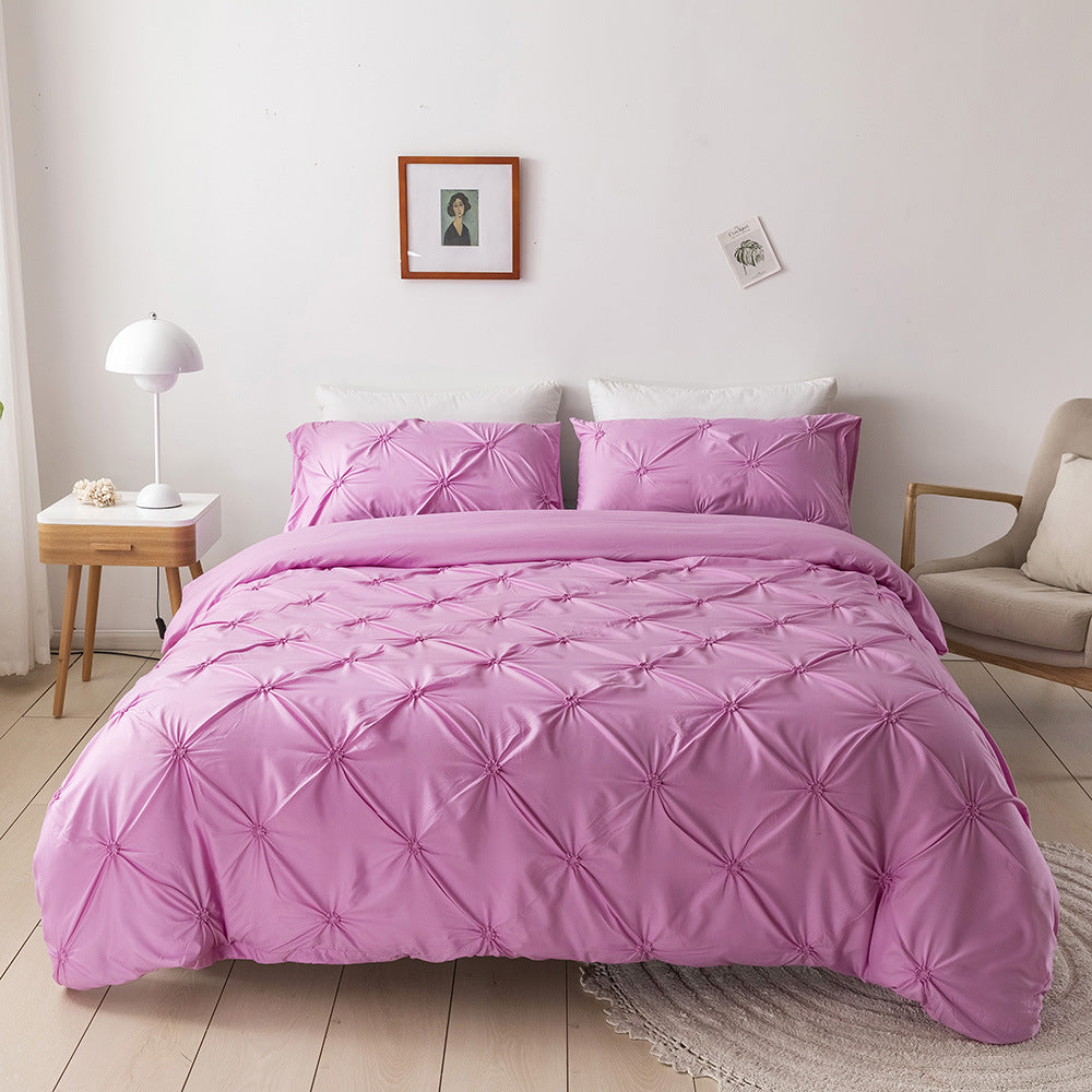 Cross-border aliexpress amazon wish solid color brushed woolen rose quilt cover plain bedding craft three-piece set