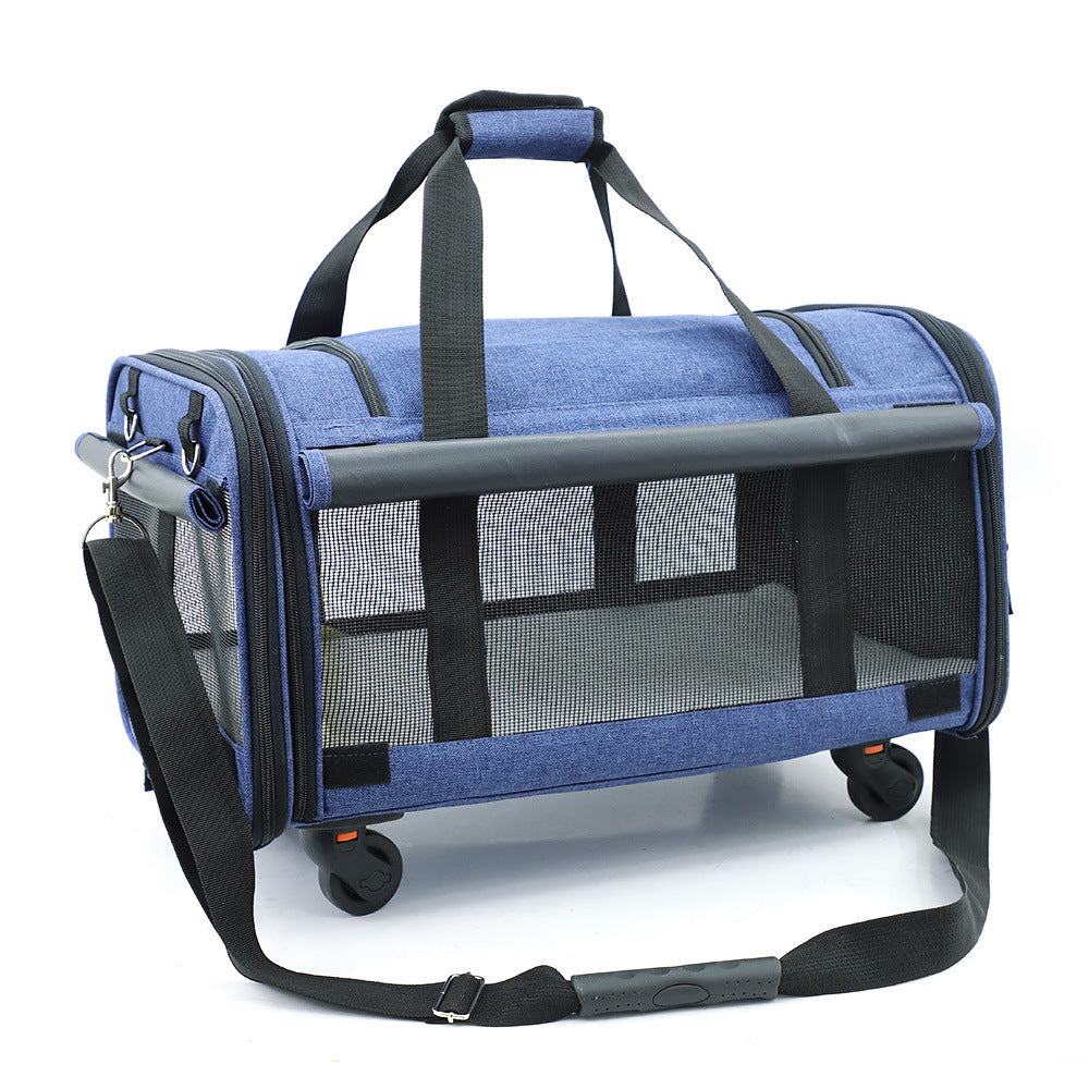 Qisheng pet bag OEM processing customized pet stroller large capacity universal wheel pet outing bag wheel cat bag