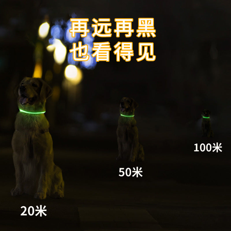 Pet luminous collar PVC pet collar USB charging dog luminous ring LED collar safe dog walking