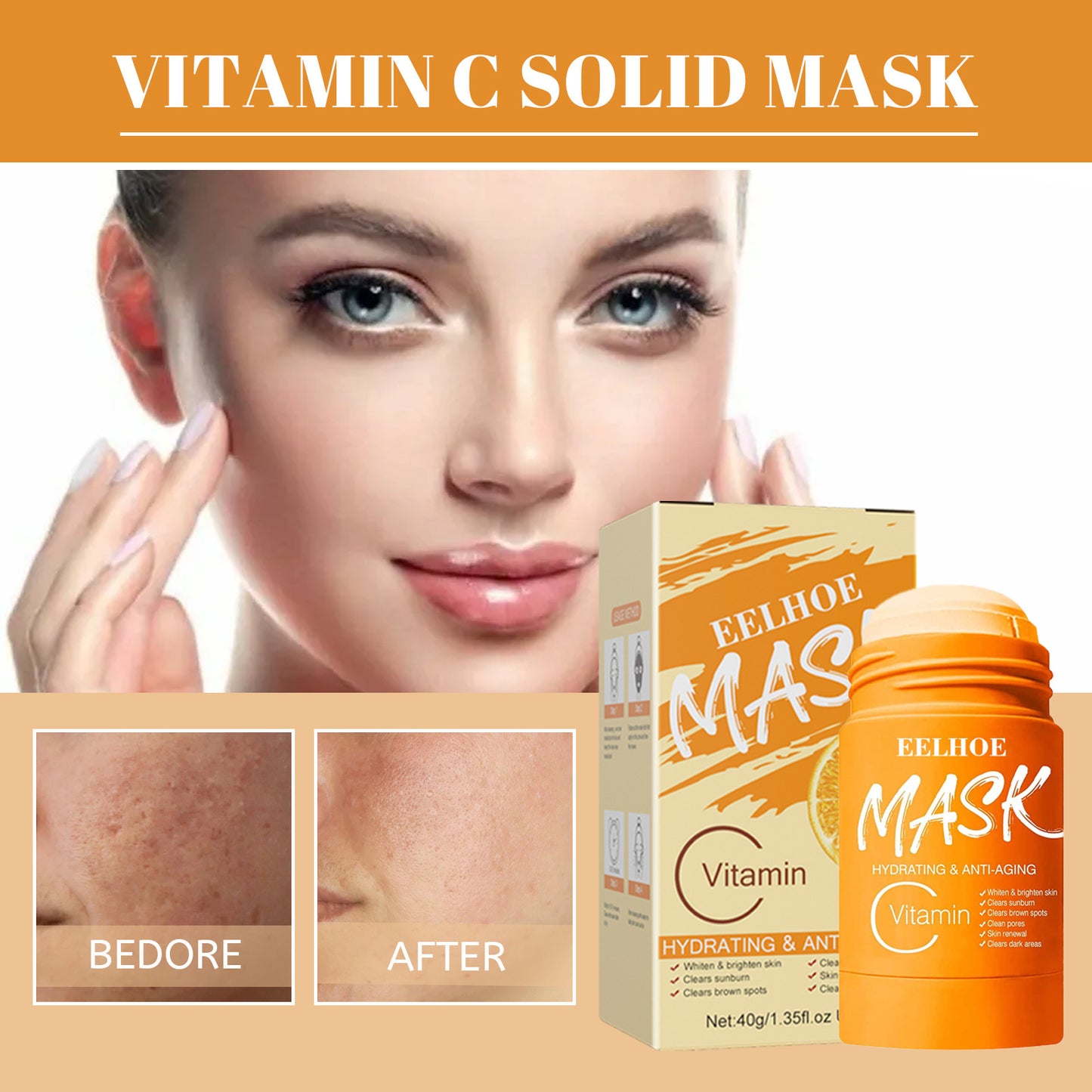 EELHOE Green Tea Solid Mask English version deep cleansing, hydrating, oil control, shrinking pores smear-type mud mask stick