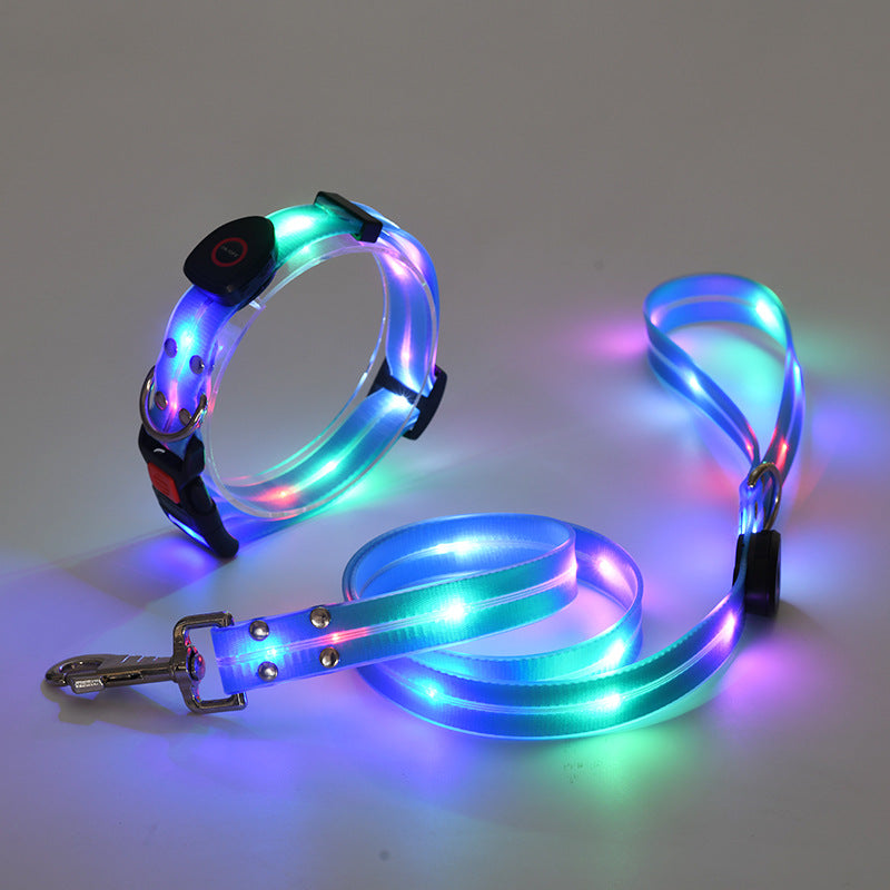 LED luminous collar USB charging pet collar nylon pvc coated webbing luminous dog collar dog leash