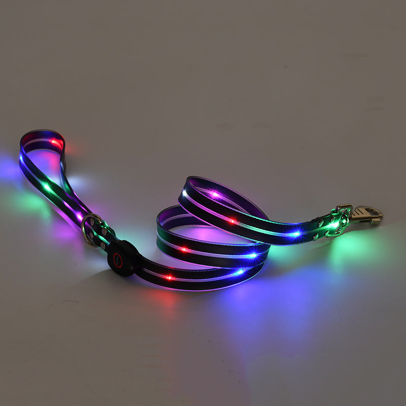 LED luminous collar USB charging pet collar nylon pvc coated webbing luminous dog collar dog leash