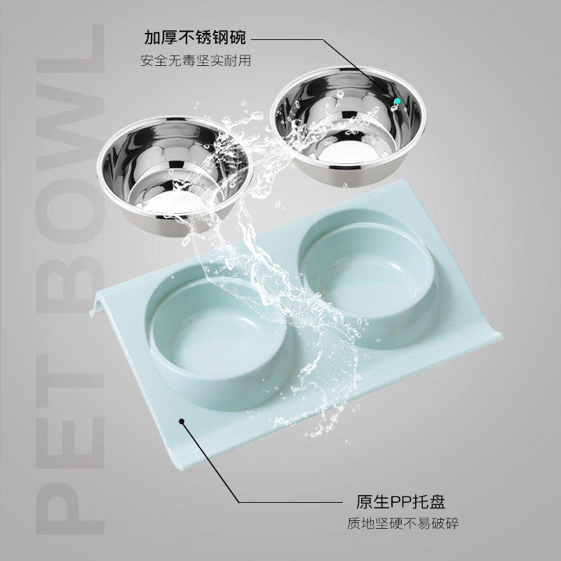 Stainless steel pet bowl Slope plastic non-slip pet dog bowl Splash-proof cat feeder cat bowl food bowl