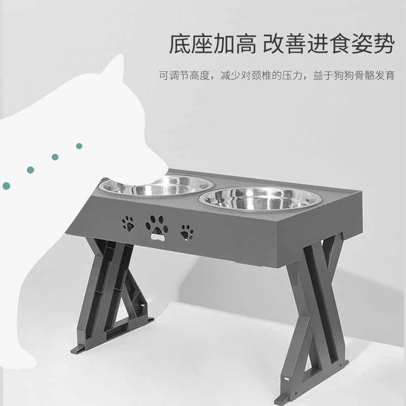 Pet lifting table foldable dog drinking water bowl adjustable height dog bowl stainless steel slow food double bowl pet supplies