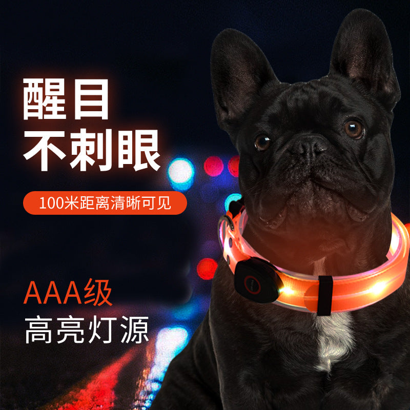 LED luminous collar USB charging pet collar nylon pvc coated webbing luminous dog collar dog leash