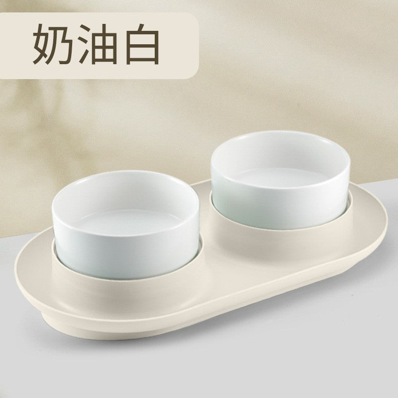 Cross-border cat high and low partition cute cat ceramic double bowl anti-knockover cat bowl drinking water bowl dog bowl pet bowl supplies