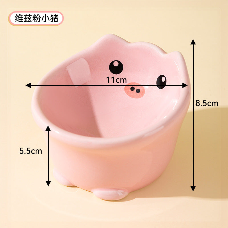 Cross-border cat high and low partition cute cat ceramic double bowl anti-knockover cat bowl drinking water bowl dog bowl pet bowl supplies