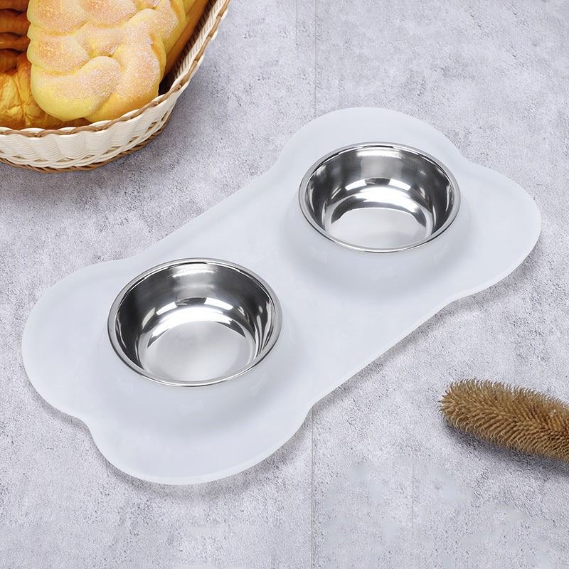 Silicone pet bowl cat dog anti-spill anti-splash eating bowl placemat stainless steel double bowl pet dog bowl eating bowl wholesale