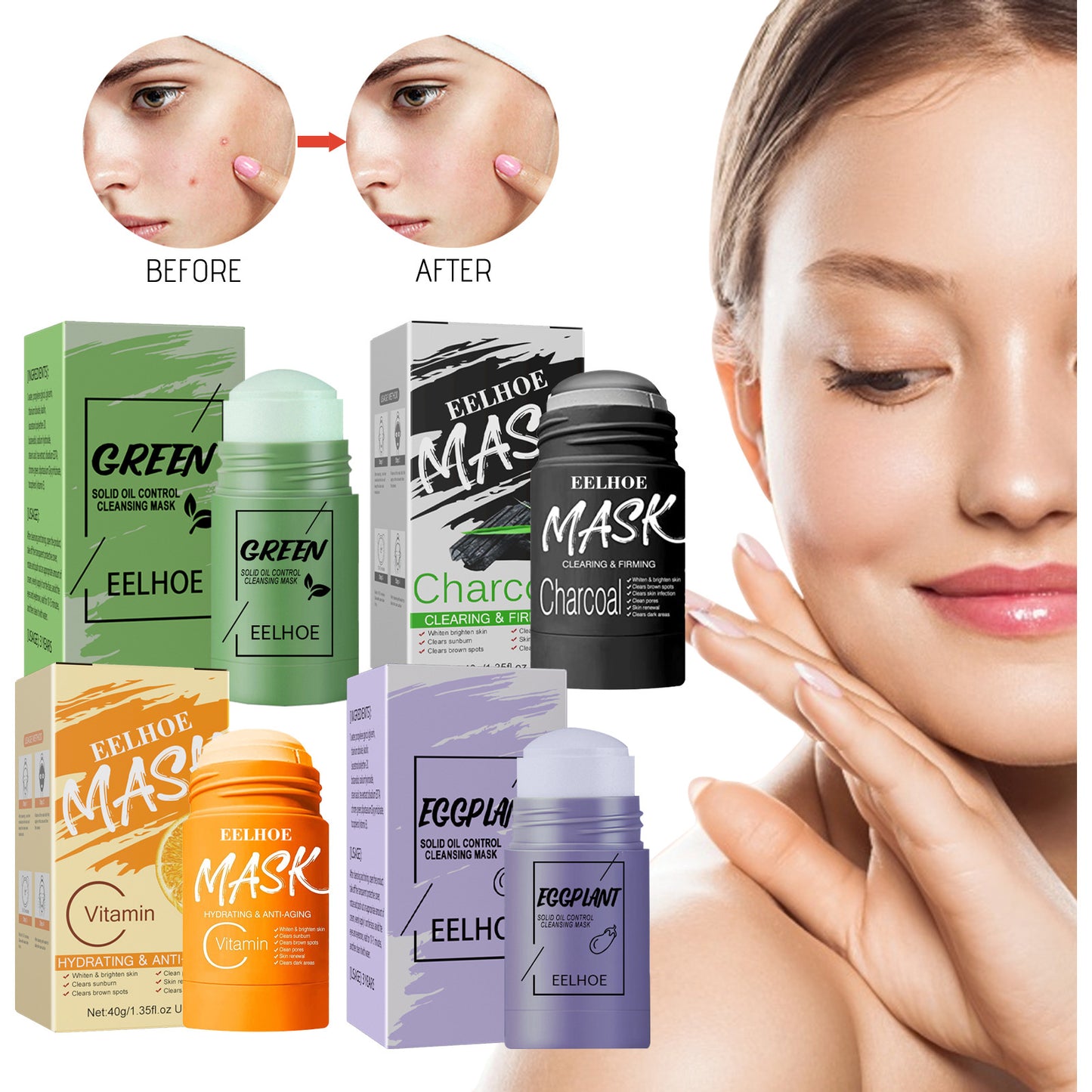 EELHOE Green Tea Solid Mask English version deep cleansing, hydrating, oil control, shrinking pores smear-type mud mask stick