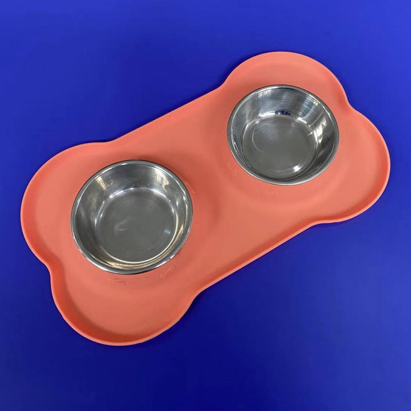 Silicone pet bowl cat dog anti-spill anti-splash eating bowl placemat stainless steel double bowl pet dog bowl eating bowl wholesale