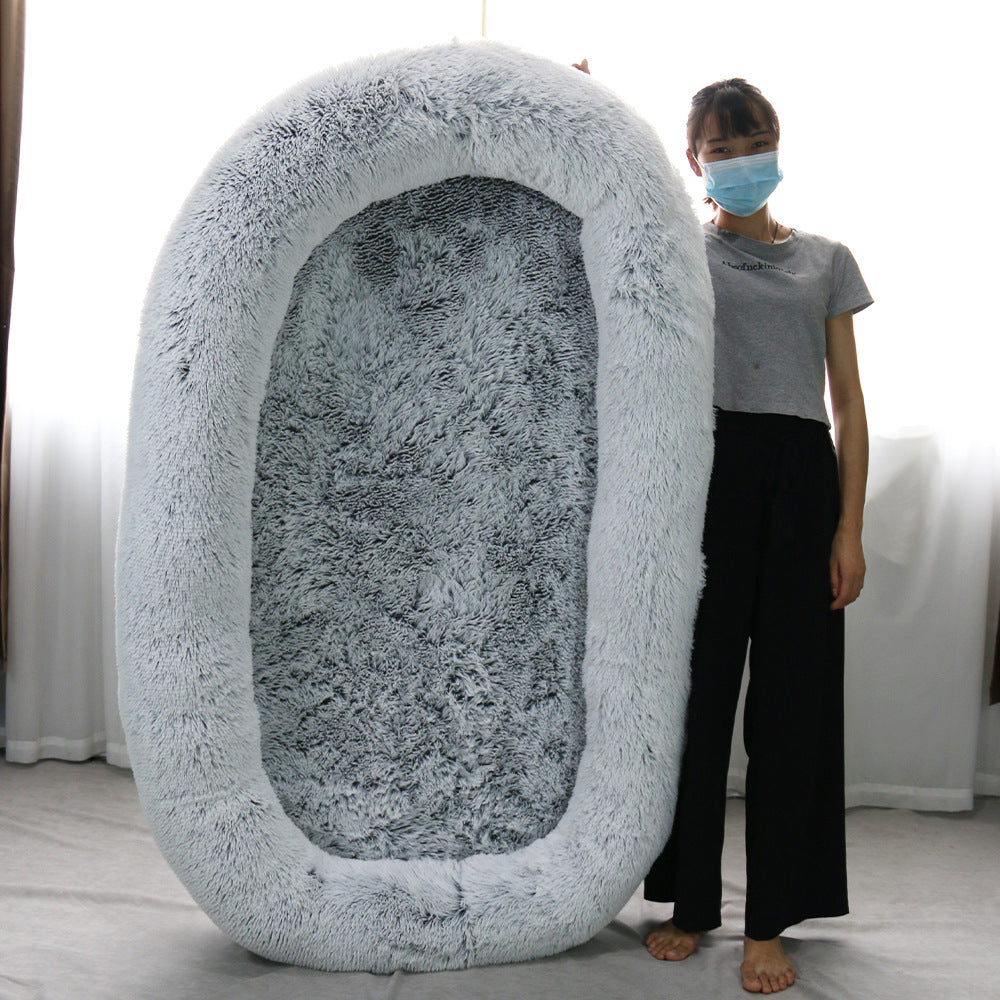 Human kennel plush round pet kennel dog bed winter warm sponge dog pad pet supplies pet mattress