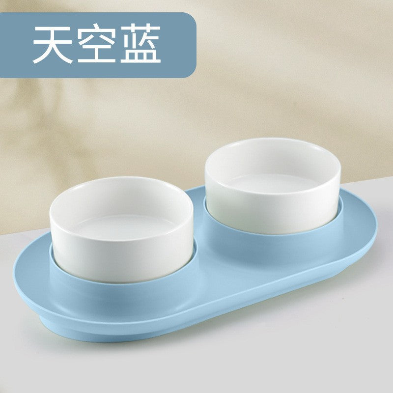 Cross-border cat high and low partition cute cat ceramic double bowl anti-knockover cat bowl drinking water bowl dog bowl pet bowl supplies