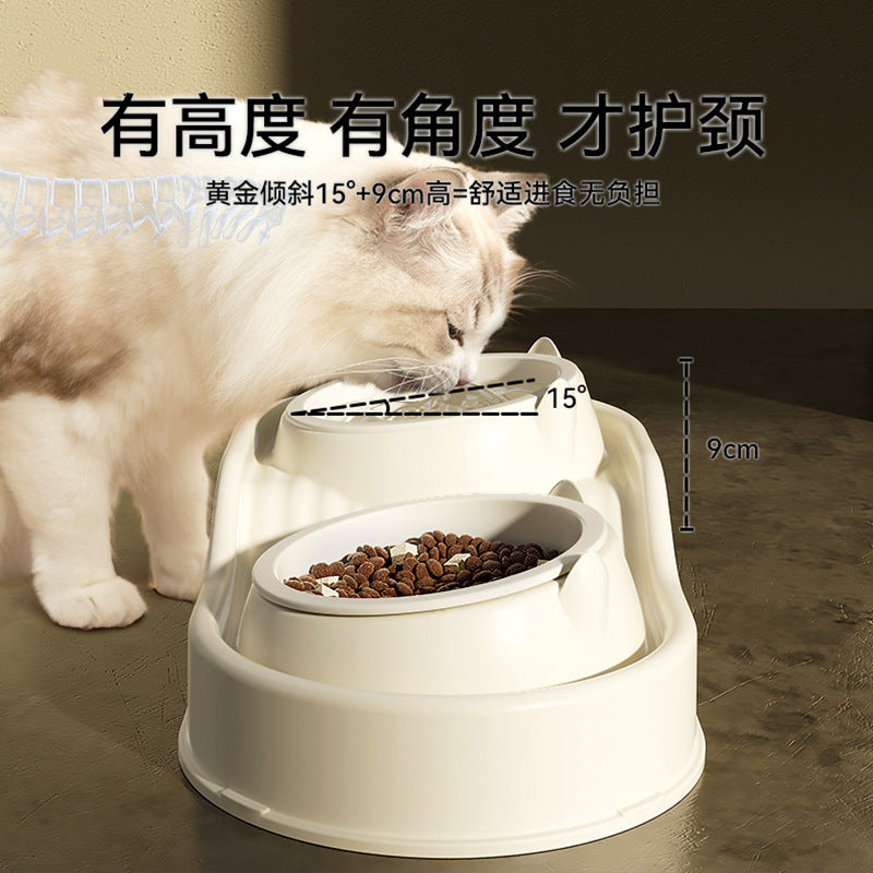 Cross-border cat high and low partition cute cat ceramic double bowl anti-knockover cat bowl drinking water bowl dog bowl pet bowl supplies