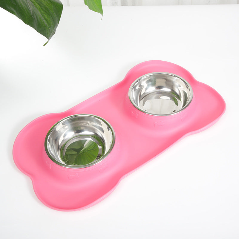 Silicone pet bowl cat dog anti-spill anti-splash eating bowl placemat stainless steel double bowl pet dog bowl eating bowl wholesale