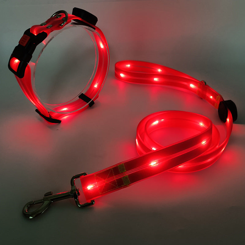 LED luminous collar USB charging pet collar nylon pvc coated webbing luminous dog collar dog leash