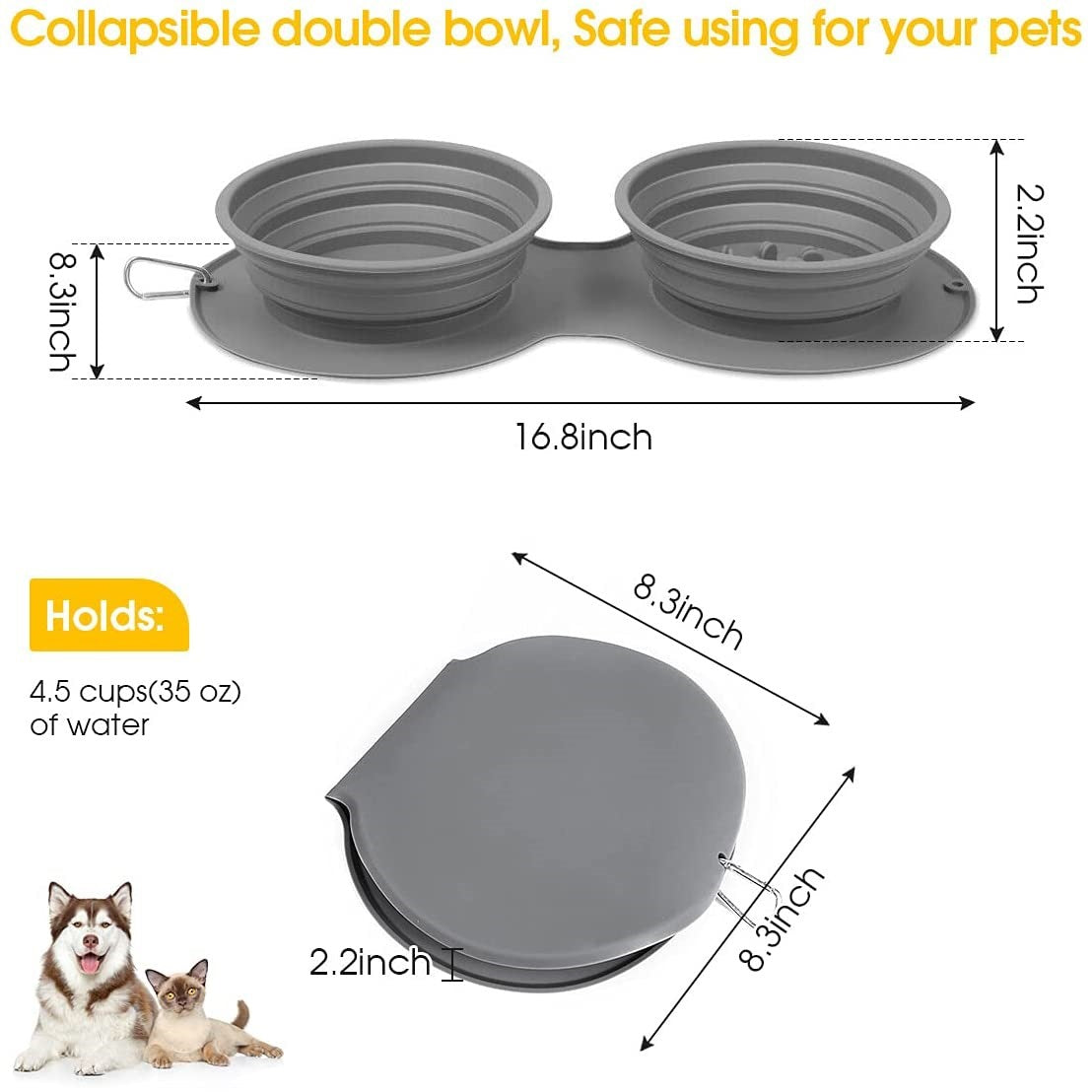Silicone foldable pet bowl Silicone cat and dog pet anti-choking double food bowl Cat bowl outdoor pet portable dog bowl