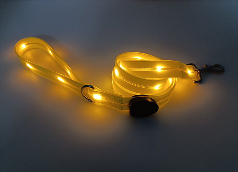 LED luminous collar USB charging pet collar nylon pvc coated webbing luminous dog collar dog leash