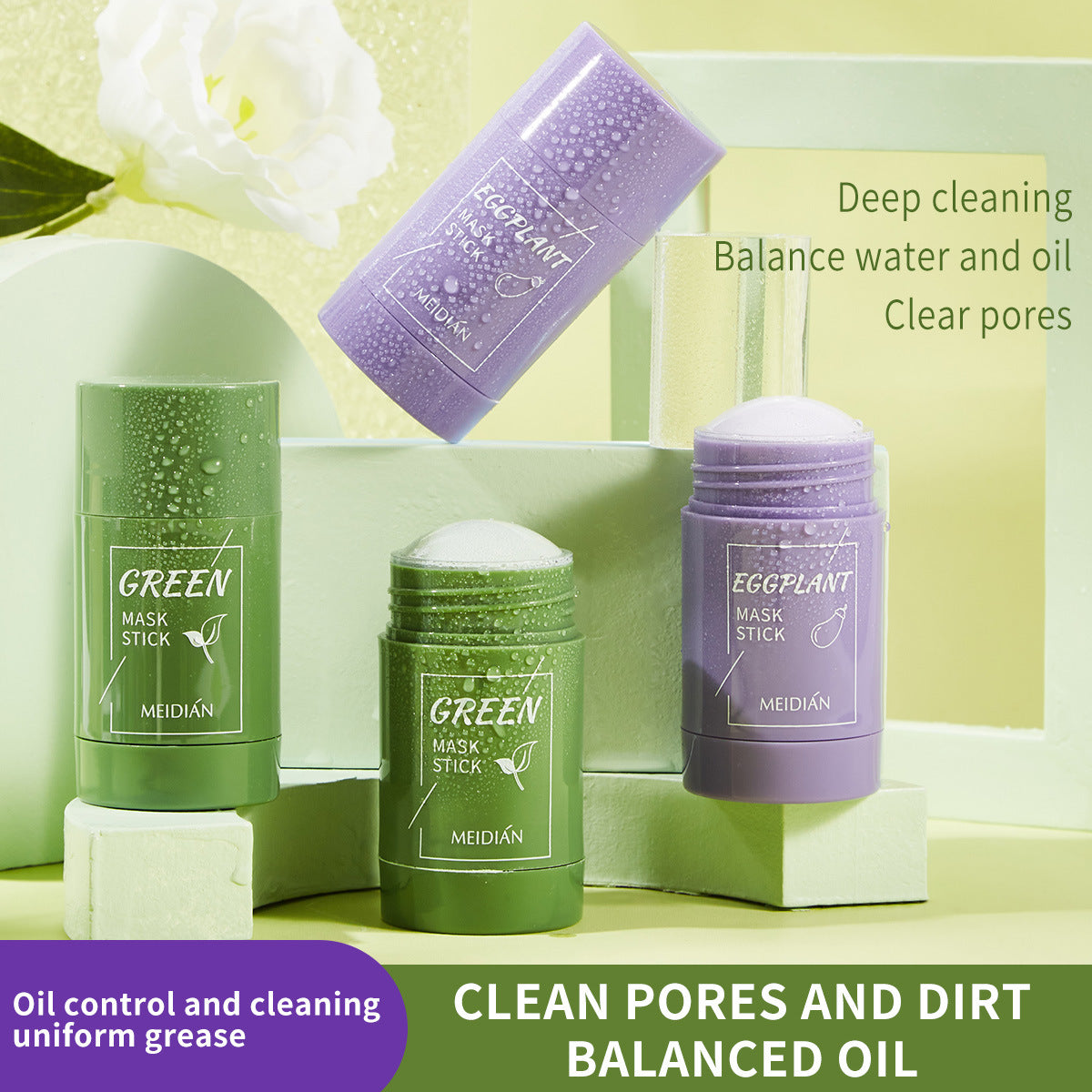 Cross-border explosion style charm point green tea solid mask deep cleaning moisturizing oil control shrink pores smear-type mud stick