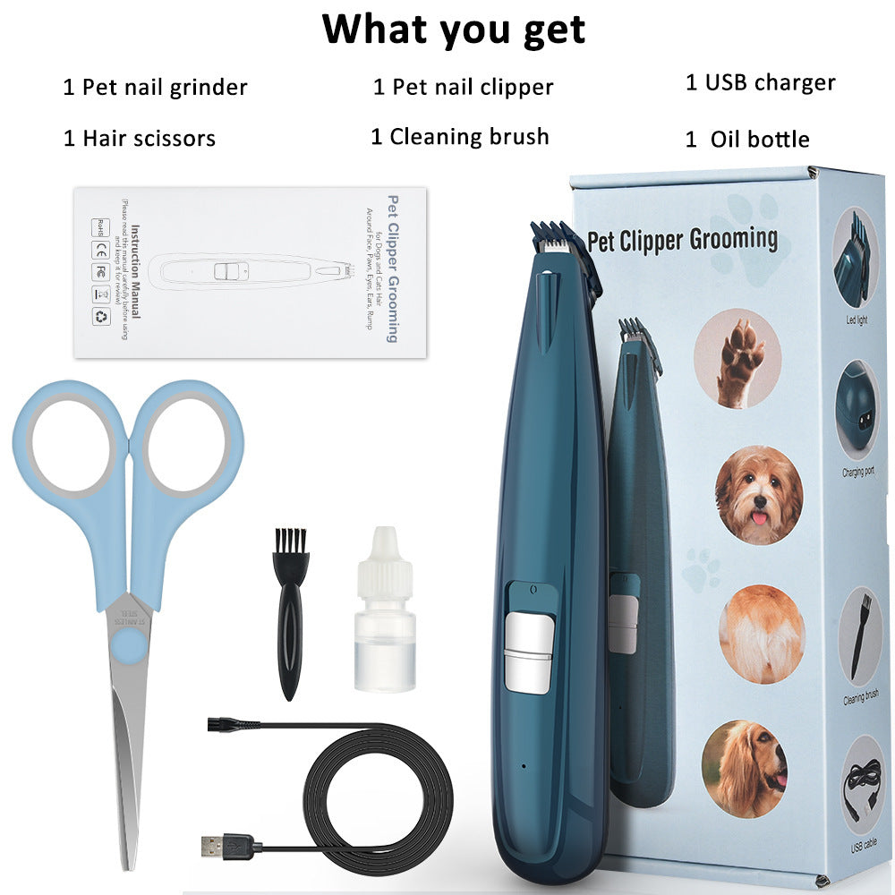 Cross-border pet shaver USB rechargeable cat and dog foot hair trimmer LED luminous foot hair clipper