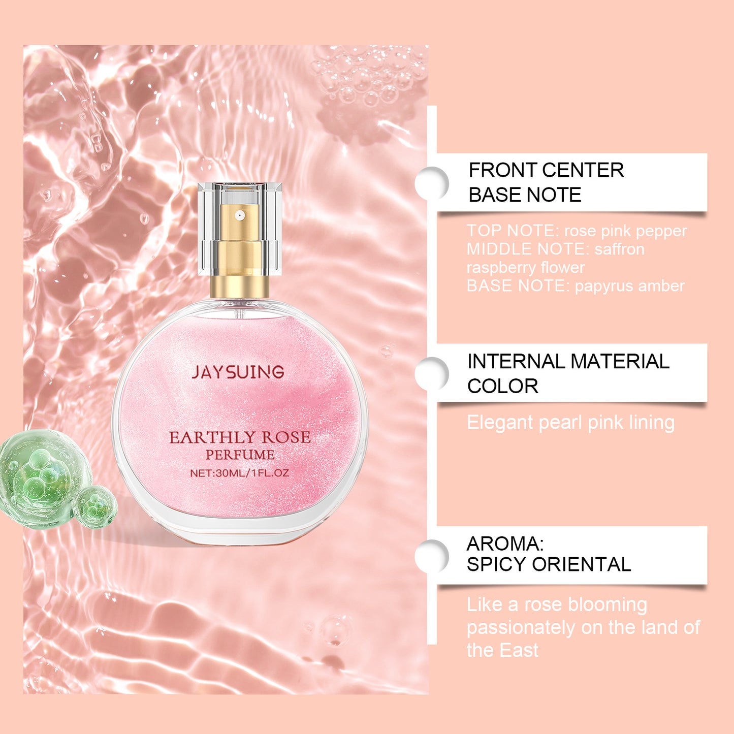 JAYSUING Earth Rose Perfume Women's Neck and Wrist Portable Fragrance Natural Fresh Niche Perfume