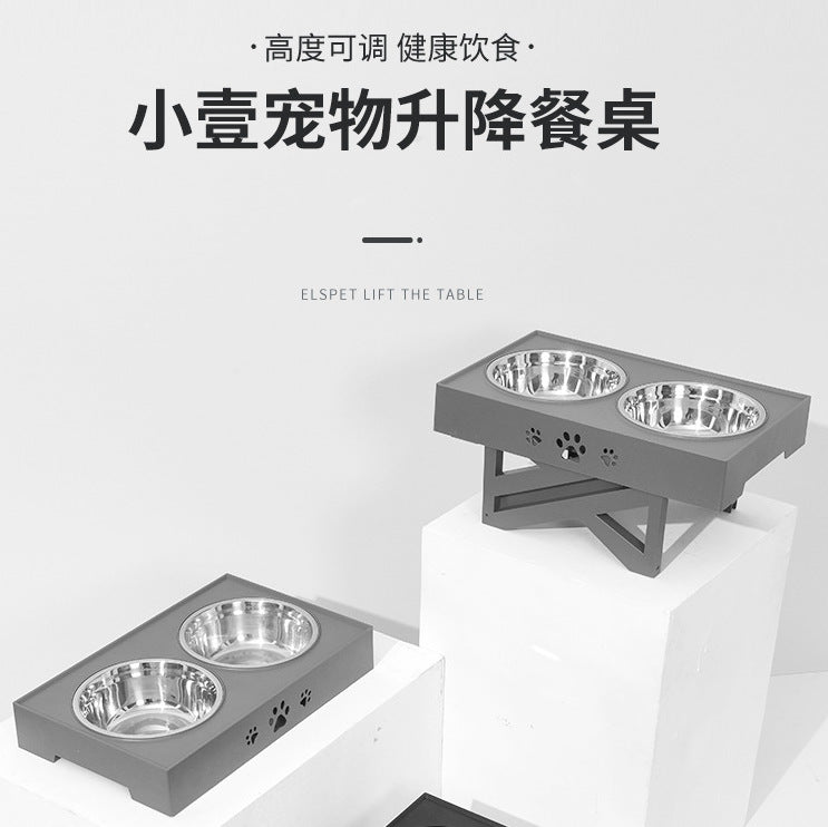 Pet lifting table foldable dog drinking water bowl adjustable height dog bowl stainless steel slow food double bowl pet supplies