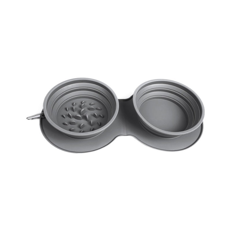 Silicone foldable pet bowl Silicone cat and dog pet anti-choking double food bowl Cat bowl outdoor pet portable dog bowl