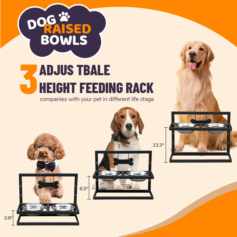 Double Bowl Stainless Steel Pet Bowl Holder Dog Bowl Cat Bowl Pet Food Removable Mobile Amazon Pet Inlet