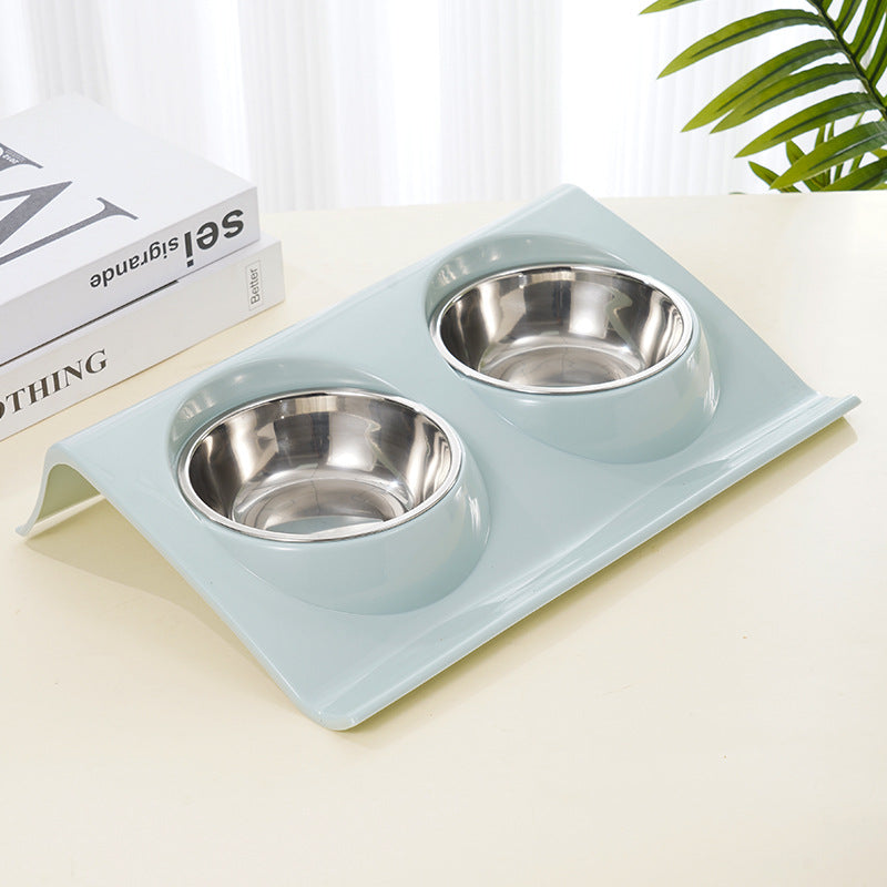 Stainless steel pet bowl Slope plastic non-slip pet dog bowl Splash-proof cat feeder cat bowl food bowl