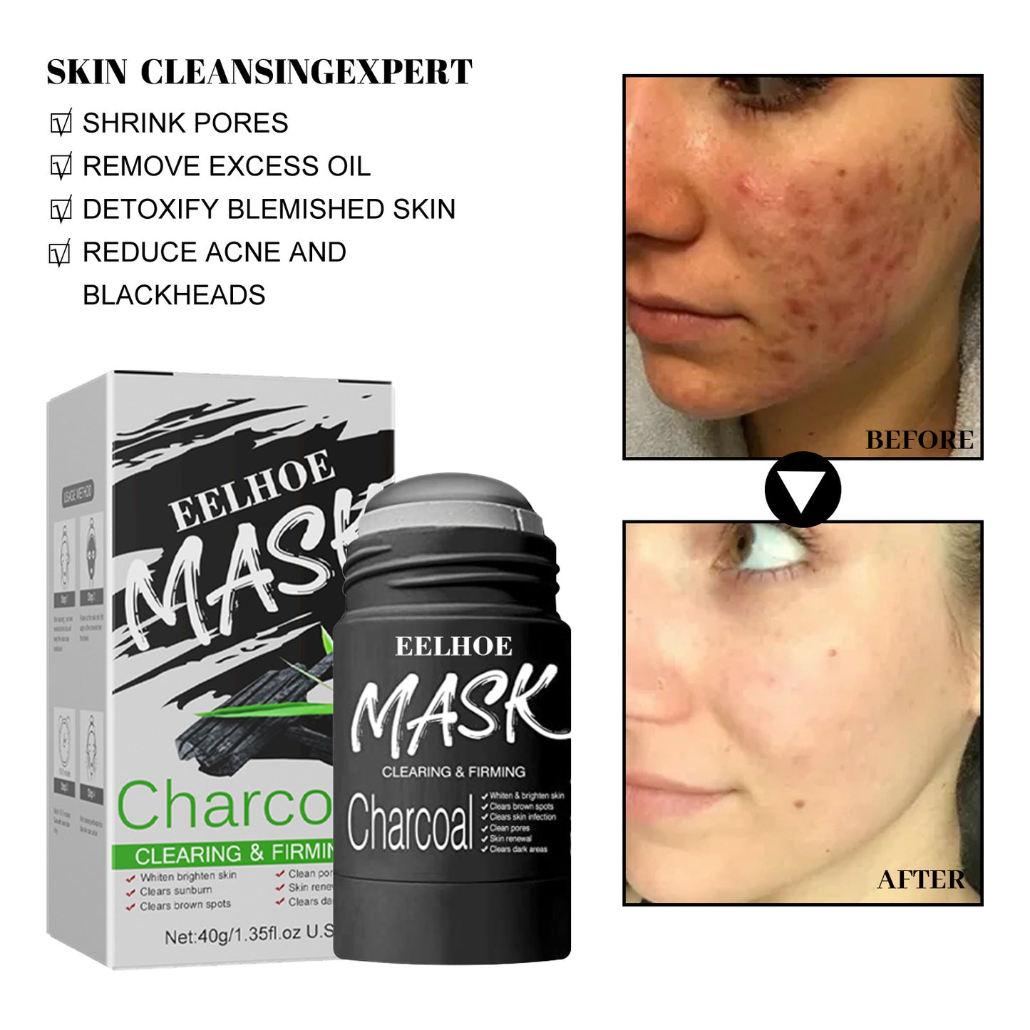 EELHOE Green Tea Solid Mask English version deep cleansing, hydrating, oil control, shrinking pores smear-type mud mask stick