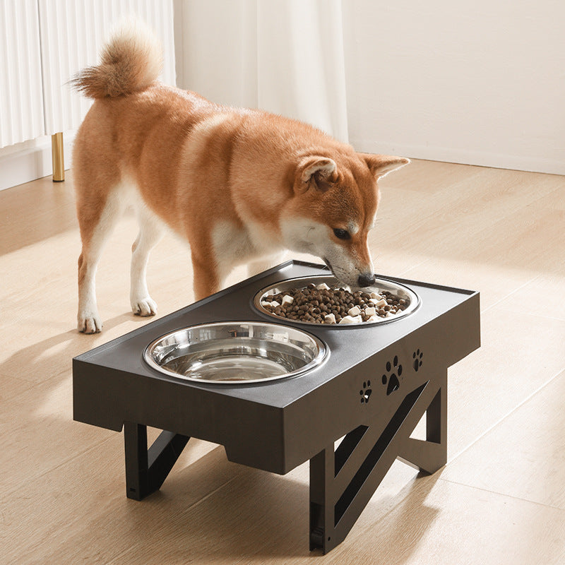 Pet lifting table foldable dog drinking water bowl adjustable height dog bowl stainless steel slow food double bowl pet supplies