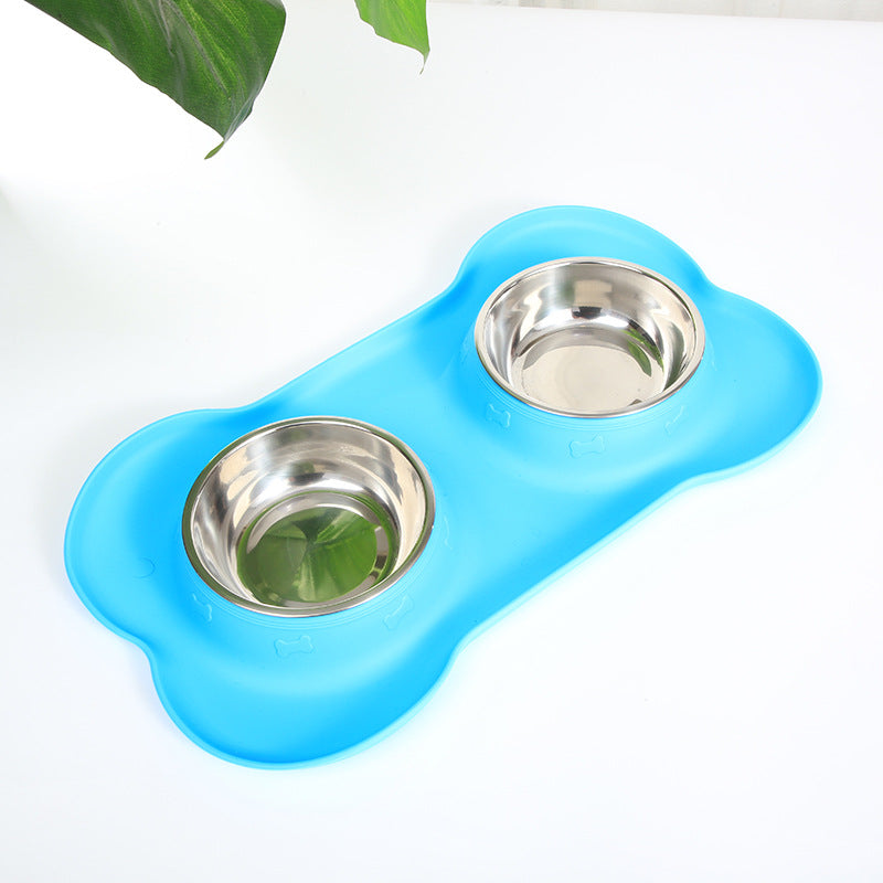 Silicone pet bowl cat dog anti-spill anti-splash eating bowl placemat stainless steel double bowl pet dog bowl eating bowl wholesale