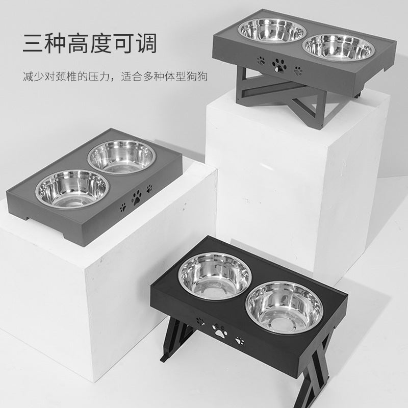 Pet lifting table foldable dog drinking water bowl adjustable height dog bowl stainless steel slow food double bowl pet supplies