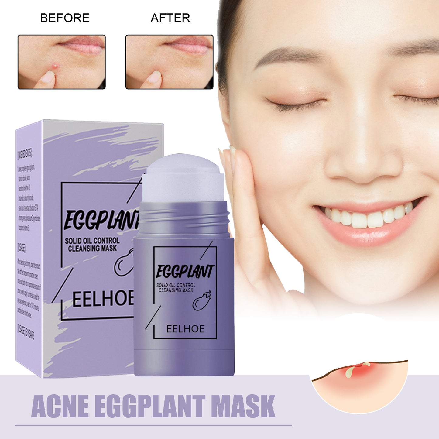 EELHOE Green Tea Solid Mask English version deep cleansing, hydrating, oil control, shrinking pores smear-type mud mask stick